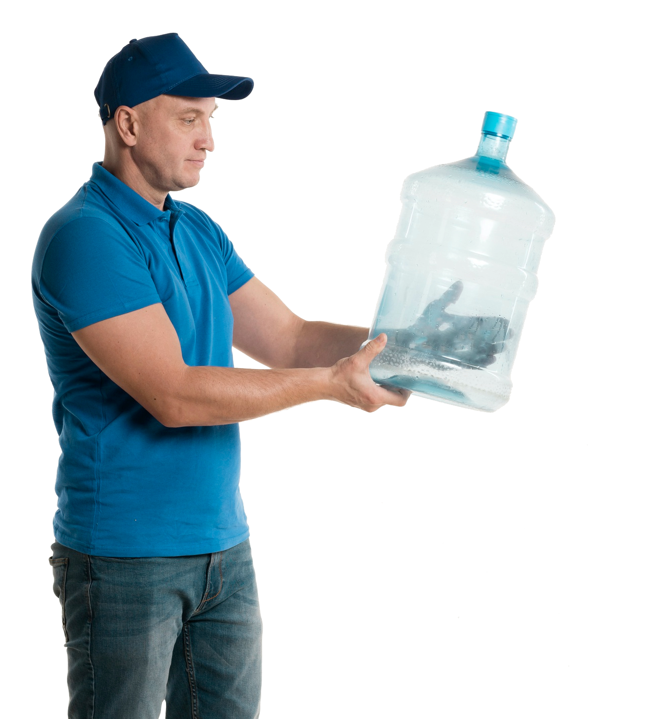 salesman holding pet plastic bottle